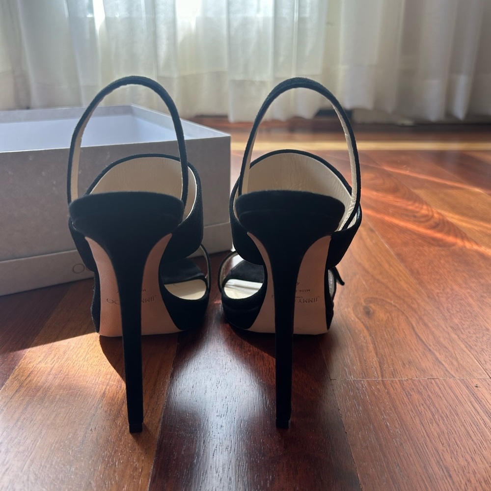 Jimmy Choo Black Slingback Heels with Crystal Buckles - Picture 4 of 6